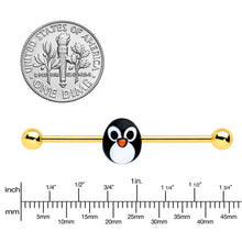 Load image into Gallery viewer, 14G Gold Tone Round Penguin Face Holiday Industrial Barbell 38mm