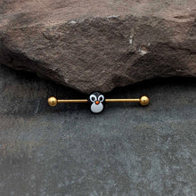 Load image into Gallery viewer, 14G Gold Tone Round Penguin Face Holiday Industrial Barbell 38mm