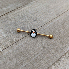 Load image into Gallery viewer, 14G Gold Tone Round Penguin Face Holiday Industrial Barbell 38mm