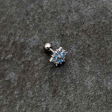Load image into Gallery viewer, 16G 1/4 Blue CZ Gem Snowflake Blues Cartilage Tragus Earring