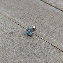 Load image into Gallery viewer, 16G 1/4 Blue CZ Gem Snowflake Blues Cartilage Tragus Earring