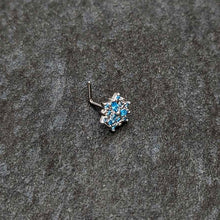 Load image into Gallery viewer, 20G 7mm Blue CZ Gem Snowflake Blues L Shape Nose Ring
