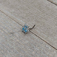 Load image into Gallery viewer, 20G 7mm Blue CZ Gem Snowflake Blues L Shape Nose Ring