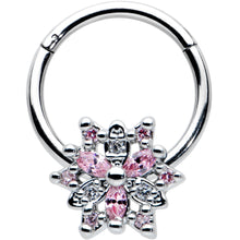 Load image into Gallery viewer, 16G 3/8 Clear Pink CZ Gem Snowflake Hinged Circular Ring