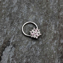 Load image into Gallery viewer, 16G 3/8 Clear Pink CZ Gem Snowflake Hinged Circular Ring