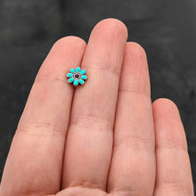 Load image into Gallery viewer, 16G 1/4 Blue Gem Flower Teal Petals Cartilage Tragus Earring