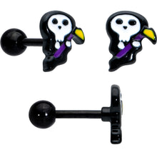 Load image into Gallery viewer, 16G 1/4 Black Halloween Skull Bat Reaper Cartilage Earring Set of 3