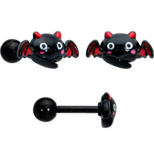 Load image into Gallery viewer, 16G 1/4 Black Halloween Skull Bat Reaper Cartilage Earring Set of 3