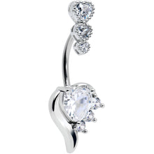Load image into Gallery viewer, Clear CZ Gem Triple Drop Flare Heart Valentine Double Mount Belly Ring