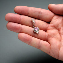 Load image into Gallery viewer, Pink CZ Gem Triple Drop Flare Heart Valentine Double Mount Belly Ring