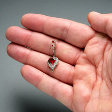 Load image into Gallery viewer, Red CZ Gem Triple Drop Flare Heart Valentine Double Mount Belly Ring