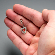 Load image into Gallery viewer, Red CZ Gem Triple Drop Swirl Heart Valentine Double Mount Belly Ring