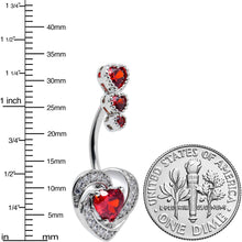 Load image into Gallery viewer, Red CZ Gem Triple Drop Swirl Heart Valentine Double Mount Belly Ring