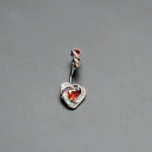 Load image into Gallery viewer, Red CZ Gem Triple Drop Swirl Heart Valentine Double Mount Belly Ring