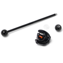 Load image into Gallery viewer, 14G Red CZ Gem Black Scroll Moon Heart Industrial Barbell 38mm