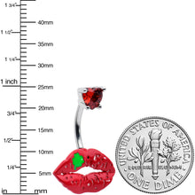 Load image into Gallery viewer, Red CZ Gem Lucky Lips St Patrick's Double Mount Belly Ring