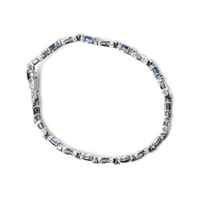 Load image into Gallery viewer, 10K White Gold 5x4mm Oval Sapphire Gemstone and 1/10 Cttw Diamond Prong Set "X" Link Bracelet - Size 7" (H-I Color, SI1-SI2 Clarity)