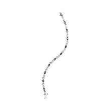 Load image into Gallery viewer, 10K White Gold 5x4mm Oval Sapphire Gemstone and 1/10 Cttw Diamond Prong Set "X" Link Bracelet - Size 7" (H-I Color, SI1-SI2 Clarity)