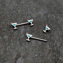 Load image into Gallery viewer, 14G 9/16 Sweet Martini Glass Heart Barbell Nipple Ring Set