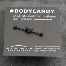 Load image into Gallery viewer, 14G Purple CZ Gem Black Skull Butterfly Industrial Barbell 38mm