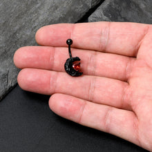 Load image into Gallery viewer, Red CZ Gem Black Scroll Moon Heart Belly Ring