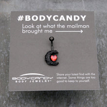 Load image into Gallery viewer, Red CZ Gem Black Scroll Moon Heart Belly Ring