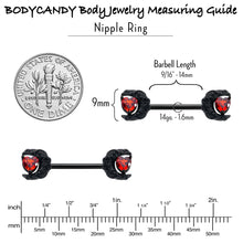 Load image into Gallery viewer, 14G 9/16 Red CZ Gem Black Scroll Moon Heart Barbell Nipple Ring Set