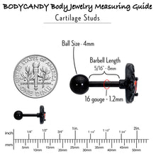 Load image into Gallery viewer, 16G 1/4 Red CZ Gem Black Scroll Moon Heart Cartilage Tragus Earring