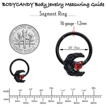 Load image into Gallery viewer, 16G 3/8 Red CZ Gem Black Scroll Moon Heart Hinged Segment Ring