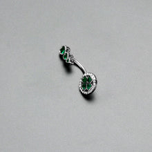 Load image into Gallery viewer, Green Clear Gem Triple Drop Heart Shamrock Double Mount Belly Ring