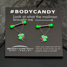 Load image into Gallery viewer, 14G 11/16 Ladybug Shamrock UV Glow Chain Dangle Nipple Ring Set