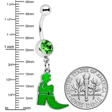 Load image into Gallery viewer, Green Gem Glow in Dark Leprechaun Boot St Patricks Dangle Belly Ring
