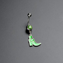 Load image into Gallery viewer, Green Gem Glow in Dark Leprechaun Boot St Patricks Dangle Belly Ring