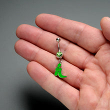 Load image into Gallery viewer, Green Gem Glow in Dark Leprechaun Boot St Patricks Dangle Belly Ring