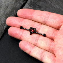 Load image into Gallery viewer, 14G Red CZ Gem Black Passion Heart Industrial Barbell 38mm