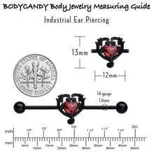 Load image into Gallery viewer, 14G Red CZ Gem Black Passion Heart Industrial Barbell 38mm