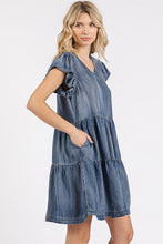 Load image into Gallery viewer, V-Neck Ruffled Cap Sleeve Mini Dress For Women – Feminine, Elegant, Playful, Flattering & Stylish Dress for Various Occasions
