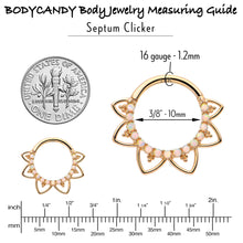 Load image into Gallery viewer, 16G 3/8 White Synthetic Opal 14k Yellow Gold Filigree Hinged Segment Ring