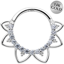 Load image into Gallery viewer, 16G 3/8 Clear CZ Gem 14k White Gold Filigree Hinged Segment Ring