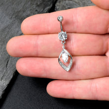 Load image into Gallery viewer, Clear CZ Gem Lush Leaf Dangle Belly Ring