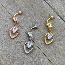 Load image into Gallery viewer, Clear CZ Gem Lush Leaf Dangle Belly Ring