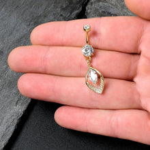 Load image into Gallery viewer, Clear CZ Gem Gold Tone Lush Leaf Dangle Belly Ring