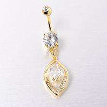 Load image into Gallery viewer, Clear CZ Gem Gold Tone Lush Leaf Dangle Belly Ring
