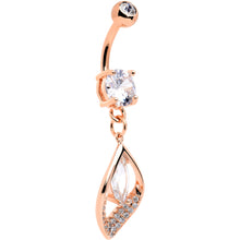 Load image into Gallery viewer, Clear CZ Gem Rose Gold Tone Lush Leaf Dangle Belly Ring