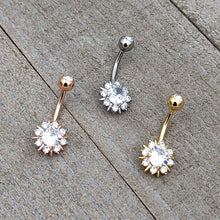Load image into Gallery viewer, Clear CZ Gem Gold Tone Luxury Sun Splash Belly Ring