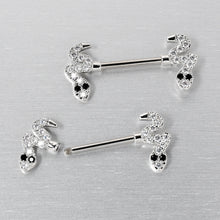 Load image into Gallery viewer, 14G 9/16 Clear Black CZ Gem Sexy Snakes Barbell Nipple Ring Set