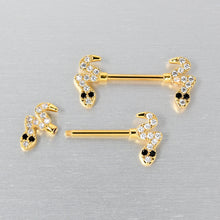 Load image into Gallery viewer, 14G 9/16 Clear Black CZ Gem Gold Tone Sexy Snakes Nipple Ring Set