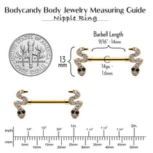 Load image into Gallery viewer, 14G 9/16 Clear Black CZ Gem Gold Tone Sexy Snakes Nipple Ring Set