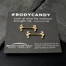 Load image into Gallery viewer, 14G 9/16 Clear Black CZ Gem Gold Tone Sexy Snakes Nipple Ring Set