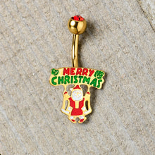 Load image into Gallery viewer, Red Gem Gold Tone Merry Christmas Santa Inlaid Belly Ring